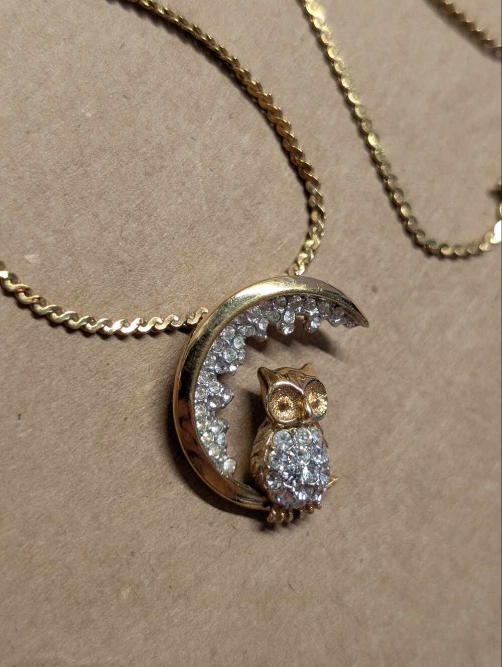 Vintage Attwood and Sawyer Signed A&S Owl and Moon Crescent Diamond 22k Gold